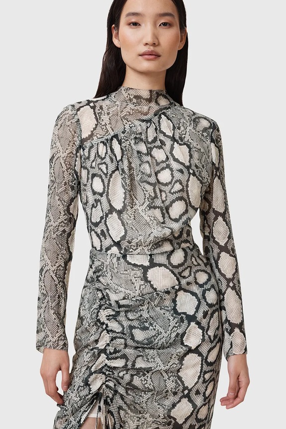 AllSaints sukienka z domieszką jedwabiu RIZO W050DC multicolor SS25