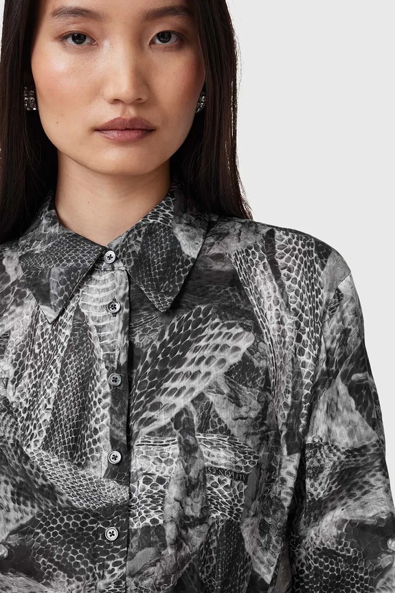 Šaty s prímesou hodvábu AllSaints LEYLA W081DC sivá SS25