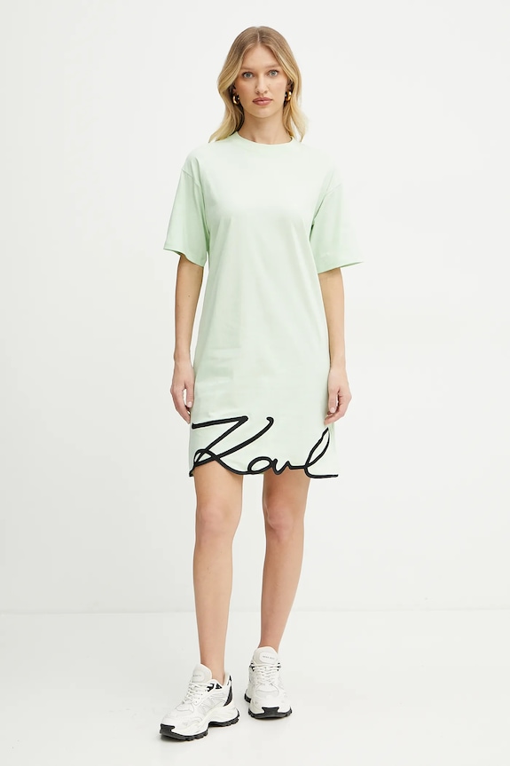 Pamučna haljina Karl Lagerfeld A1W13001 zelena SS25
