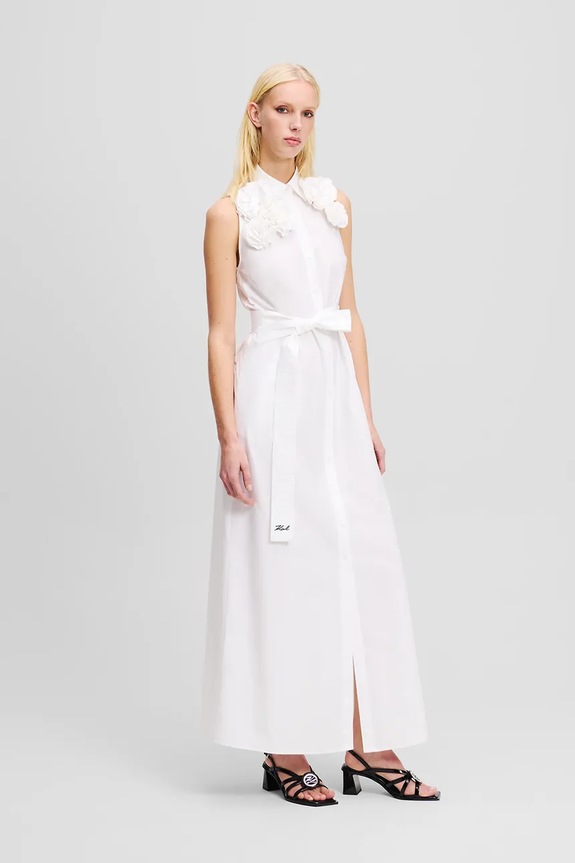 Βαμβακερό φόρεμα Karl Lagerfeld λευκό A2W13004