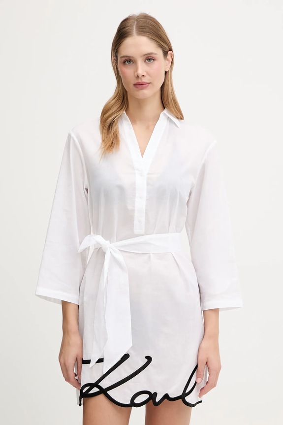 Karl Lagerfeld rochie de vară din bumbac mini alb A2W46075