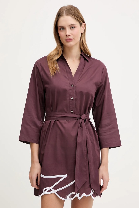 Karl Lagerfeld sukienka letnia bawełniana bordowy A2W46075