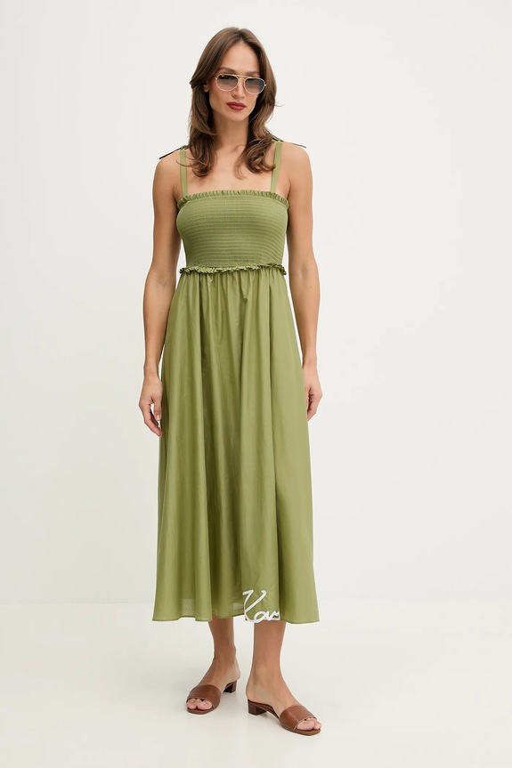 Karl Lagerfeld rochie de vară din bumbac verde A2W46009