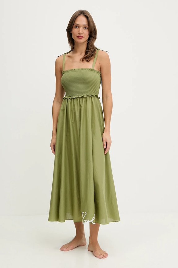 Karl Lagerfeld rochie de vară din bumbac A2W46009 verde SS26