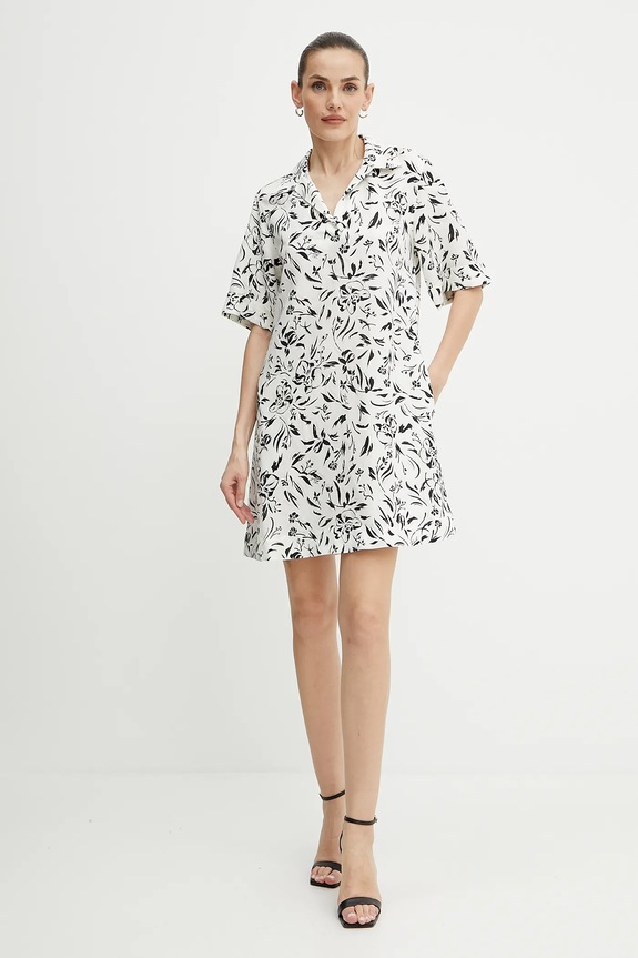 Λινό φόρεμα Karl Lagerfeld A2W13060 λευκό SS25