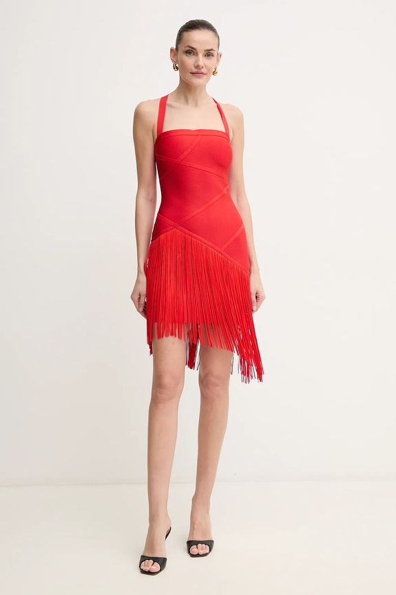 Obleka Herve Leger Josephine Pletenina rdeča FRI8513807