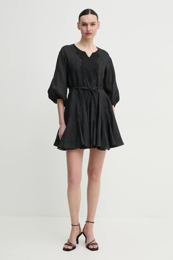 Λινό φόρεμα ISABELLE BLANCHE IS25SS.A086.T019 μαύρο SS25