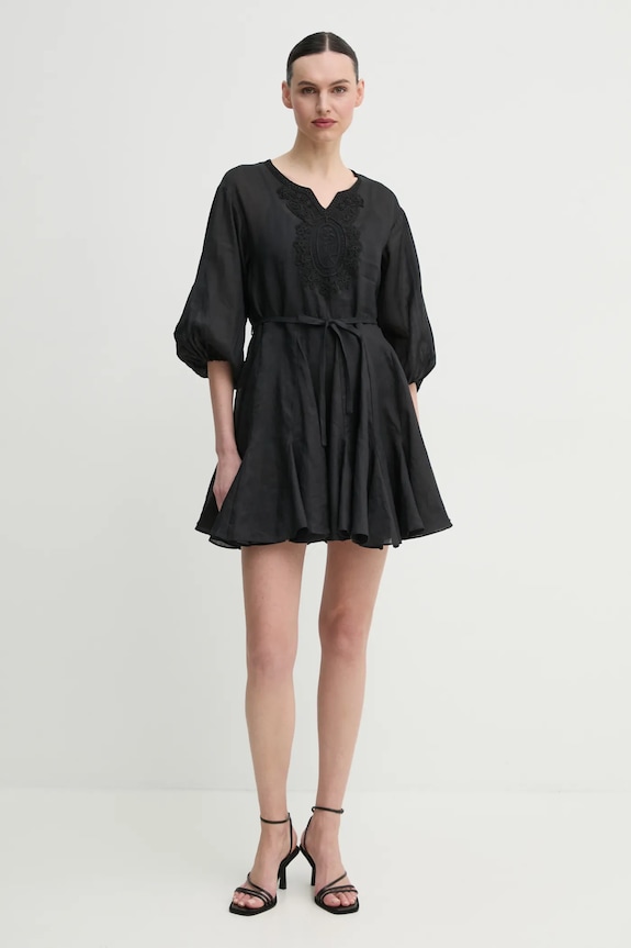 Λινό φόρεμα ISABELLE BLANCHE IS25SS.A086.T019 μαύρο SS25
