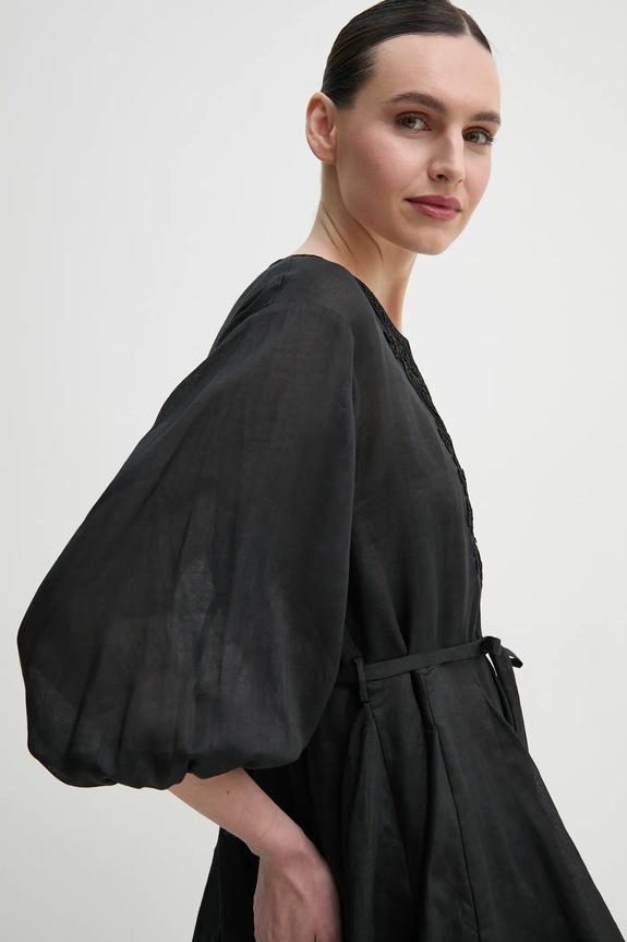 Λινό φόρεμα ISABELLE BLANCHE IS25SS.A086.T019 μαύρο