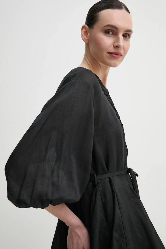 Λινό φόρεμα ISABELLE BLANCHE IS25SS.A086.T019 μαύρο