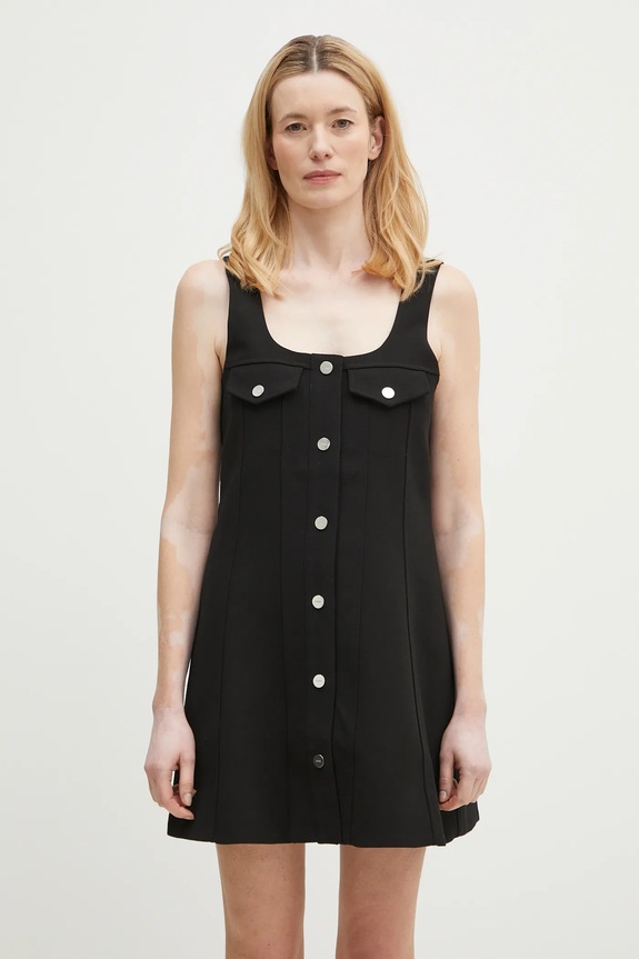 GANNI sukienka Bonded Crepe Mini okrągły czarny W0187