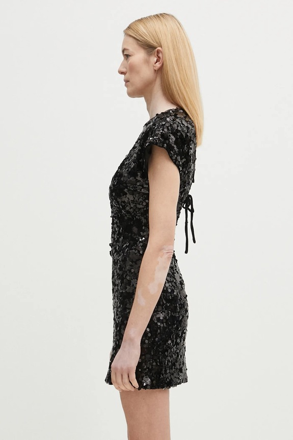 GANNI sukienka Velvet Sequins Mini T4045 czarny SS25