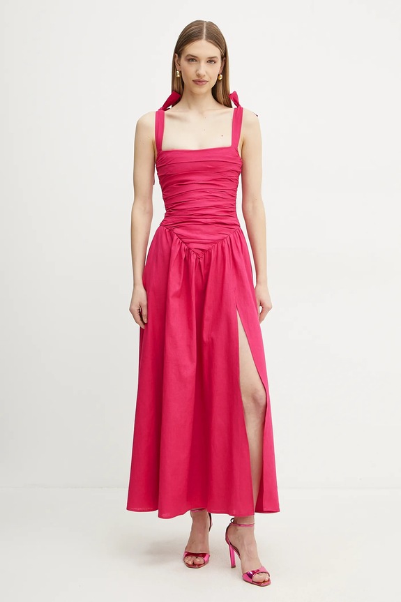 Bardot vestito di lino maxi rosa 59877DB