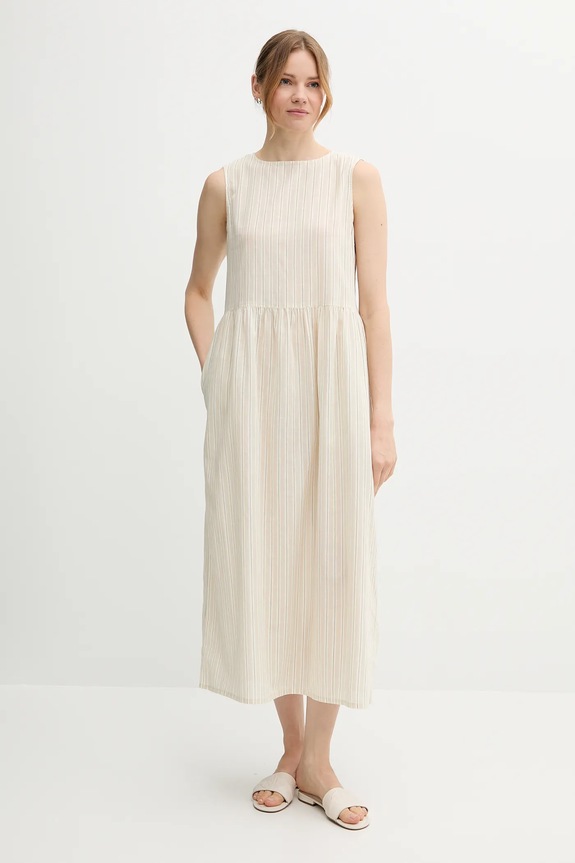 United Colors of Benetton vestito con aggiunta di lino 48I5DV0BK beige SS25