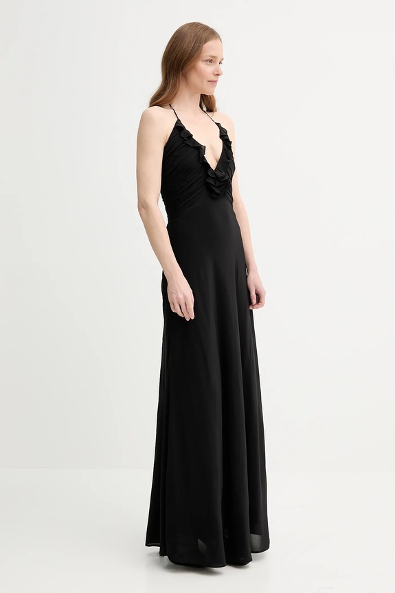 The Kooples vestito con aggiunta di seta FROB30034K nero SS25