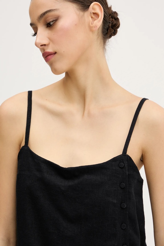 Λινό φόρεμα Abercrombie & Fitch μαύρο KI159.5572.900