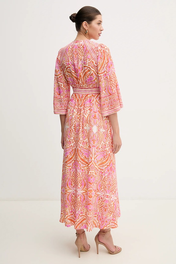 Obleka s primesjo svile Hale BOB Abby 4YYU672A oranžna SS25