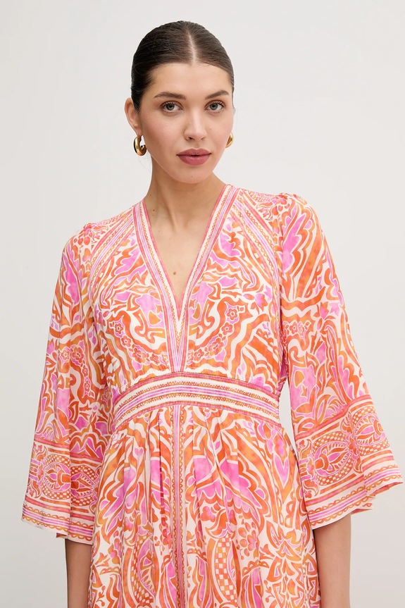 Obleka s primesjo svile Hale BOB Abby oranžna 4YYU672A