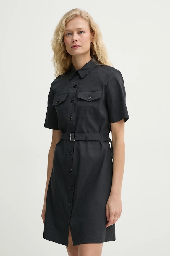 Λινό φόρεμα Theory με ελαστάν σκούρο μπλε P0303609