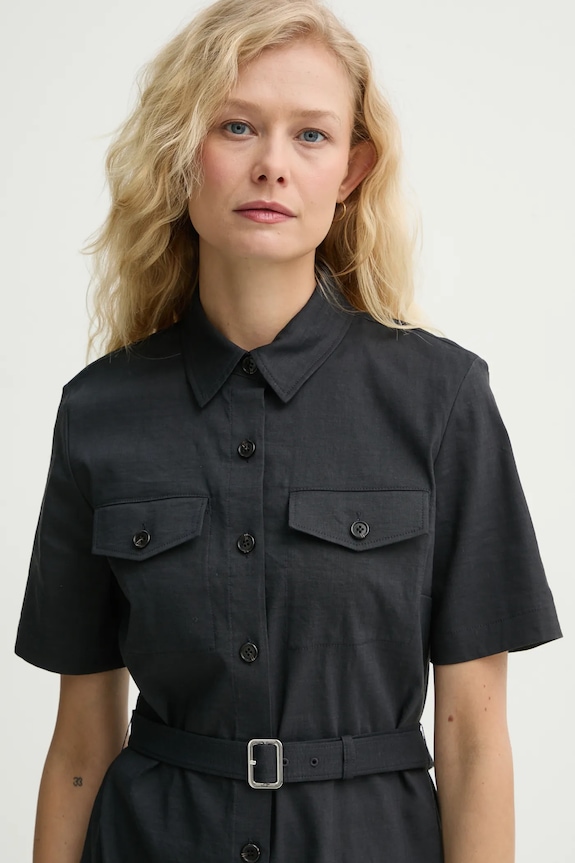 Λινό φόρεμα Theory σκούρο μπλε P0303609