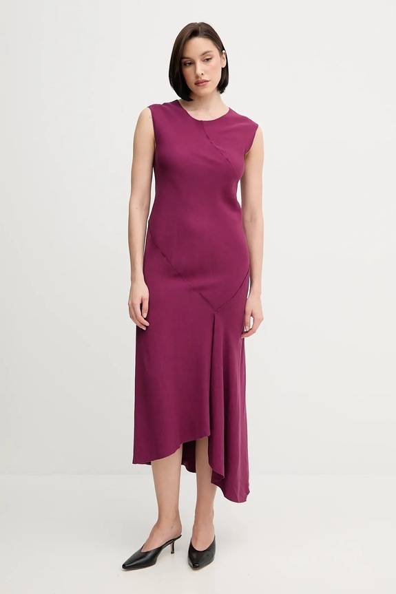 Obleka iz mešanice lana Hoss Intropia Raven vijolična 8229107