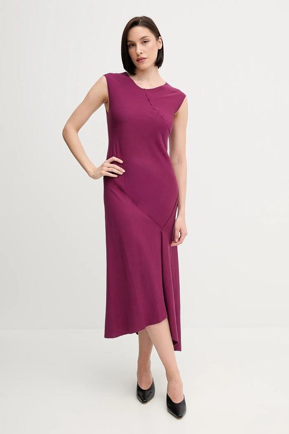 Obleka iz mešanice lana Hoss Intropia 8229107 vijolična SS25