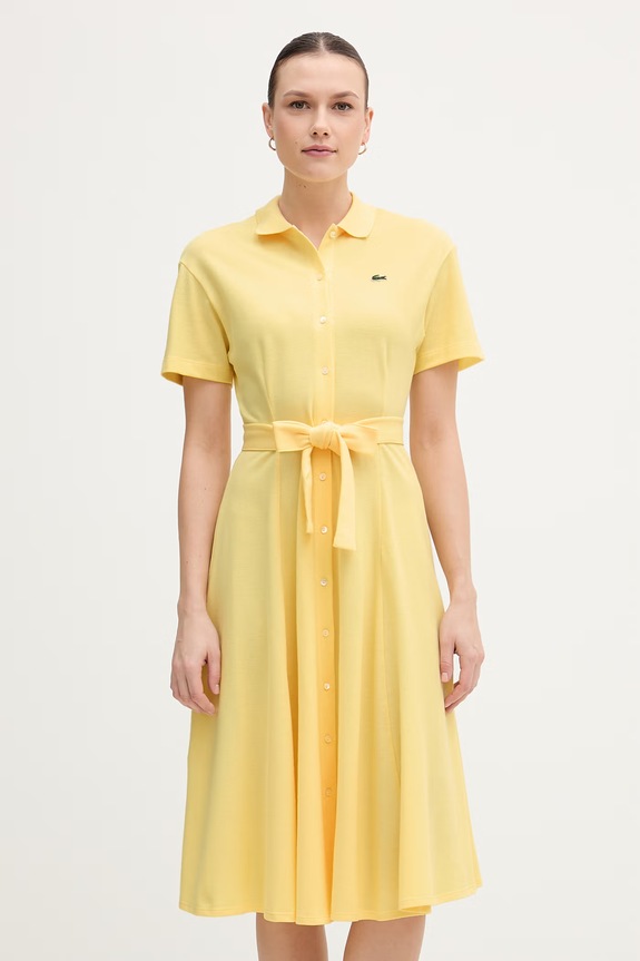 Lacoste sukienka letnia gładka bawełniana żółty EF9621