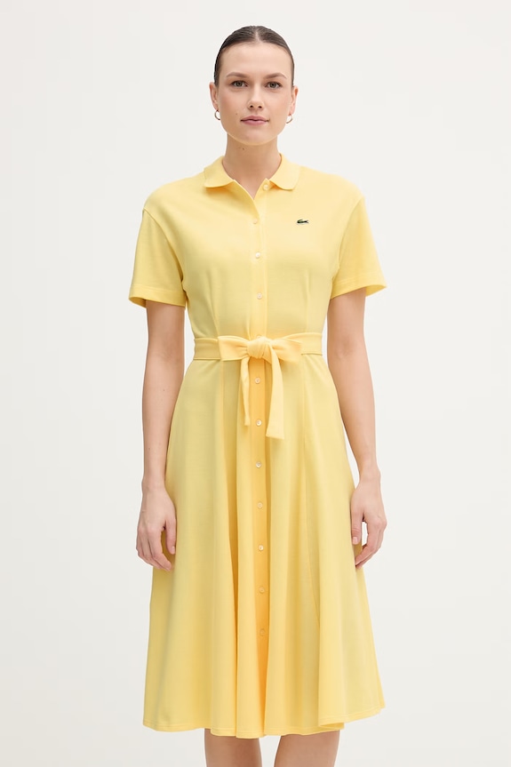 Lacoste sukienka letnia gładka bawełniana żółty EF9621