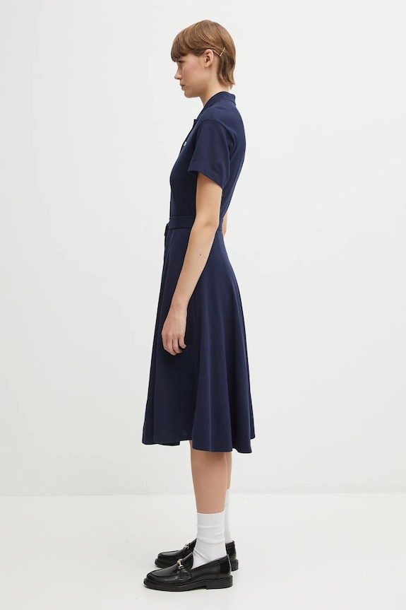 Lacoste sukienka letnia gładka bawełniana EF9621 granatowy SS26