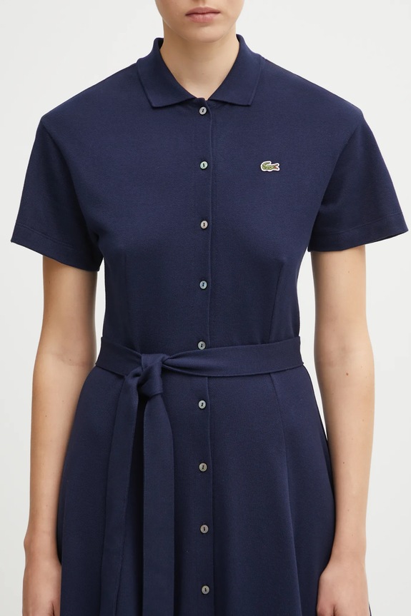 Lacoste sukienka letnia gładka bawełniana granatowy EF9621
