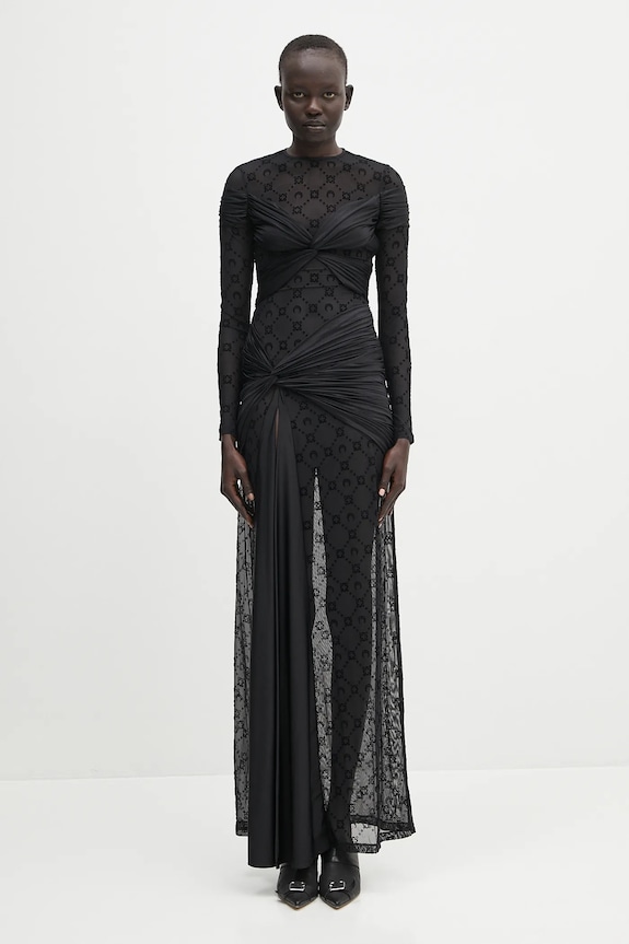 Marine Serre sukienka Draped Jersey Knotted okrągły czarny WDR339A.RJER0018