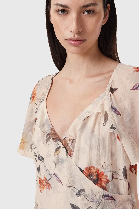 Oblečenie Šaty s prímesou hodvábu AllSaints DARMA W018DC béžová