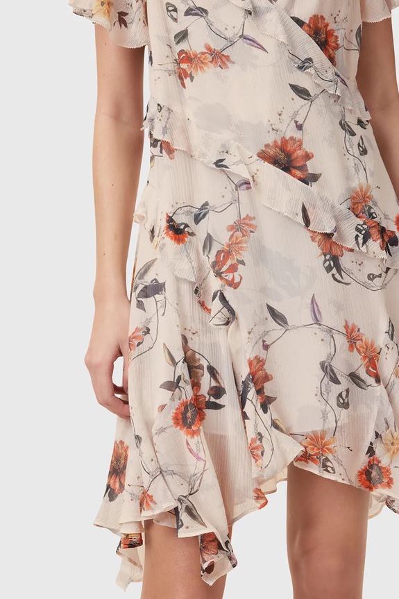 Šaty s prímesou hodvábu AllSaints DARMA béžová W018DC