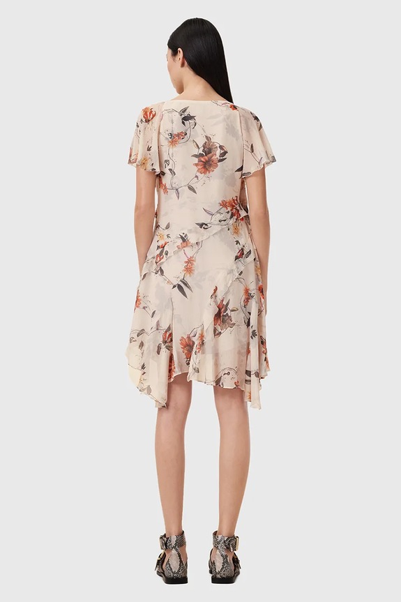 Šaty s prímesou hodvábu AllSaints DARMA W018DC béžová
