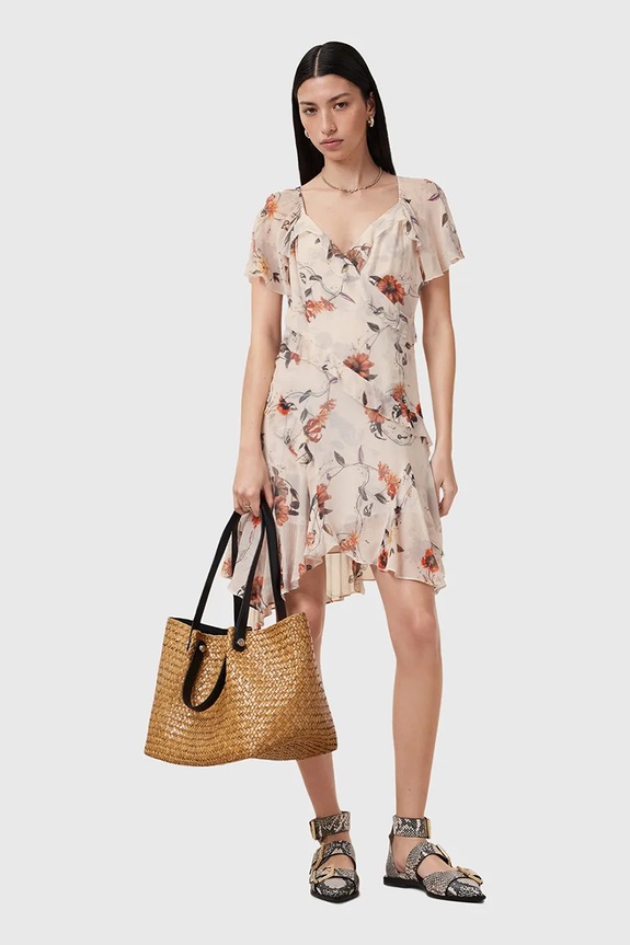 Šaty s prímesou hodvábu AllSaints DARMA W018DC