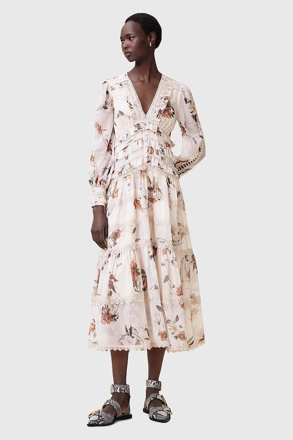 AllSaints sukienka ZORA MIDI casual beżowy W084DC