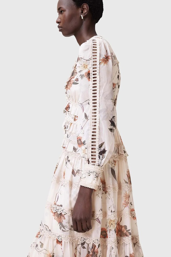 AllSaints sukienka ZORA MIDI W084DC beżowy
