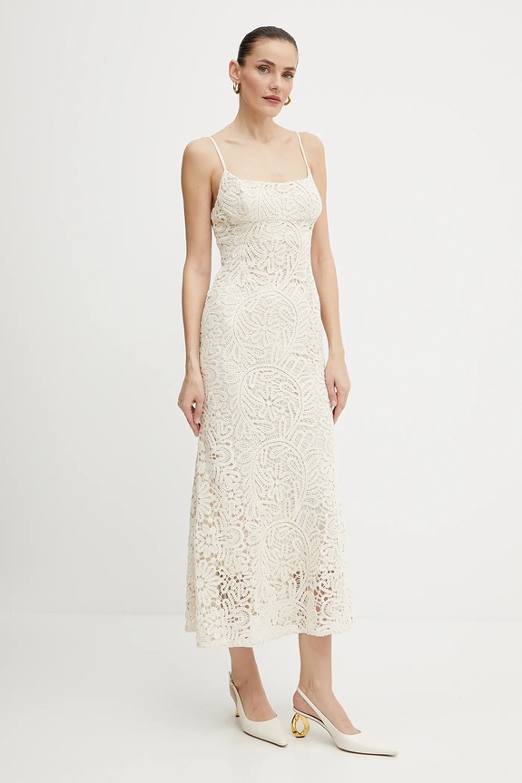 Bardot vestito in cotone pizzo beige 57998DB6