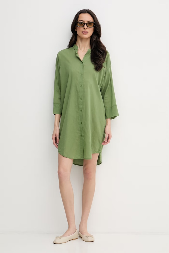 United Colors of Benetton košeľové šaty bavlnené 4DW35V02K zelená SS26