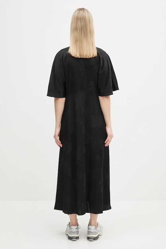Odzież GANNI sukienka Fluid Satin Jacquard Slit Long W0255 czarny