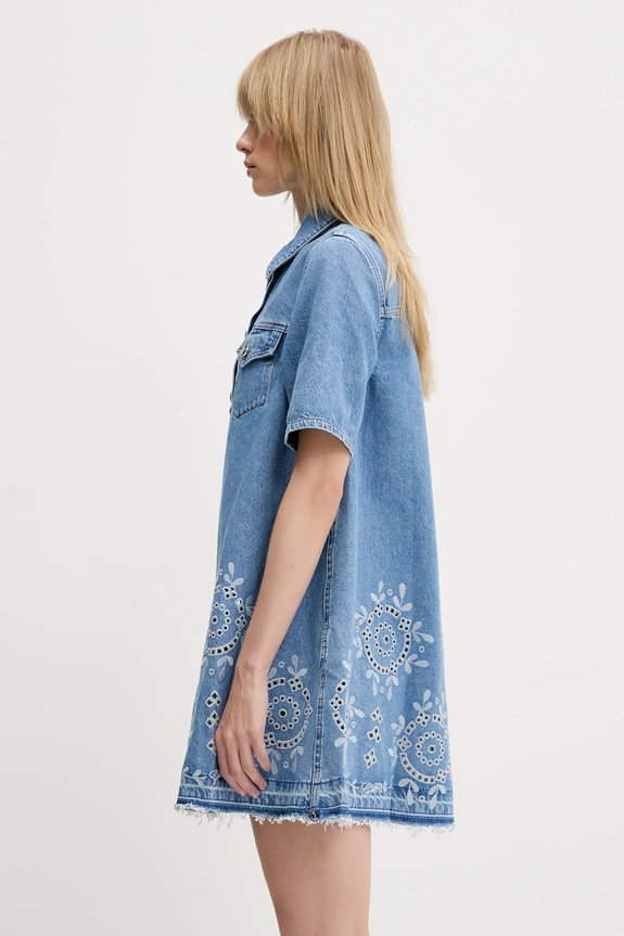 GANNI sukienka jeansowa Broderie Anglaise Denim Mini J1694 niebieski SS25