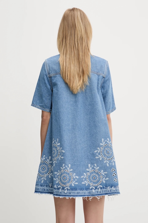 Odzież GANNI sukienka jeansowa Broderie Anglaise Denim Mini J1694 niebieski