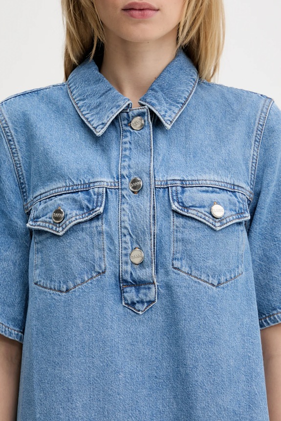 GANNI sukienka jeansowa Broderie Anglaise Denim Mini niebieski J1694