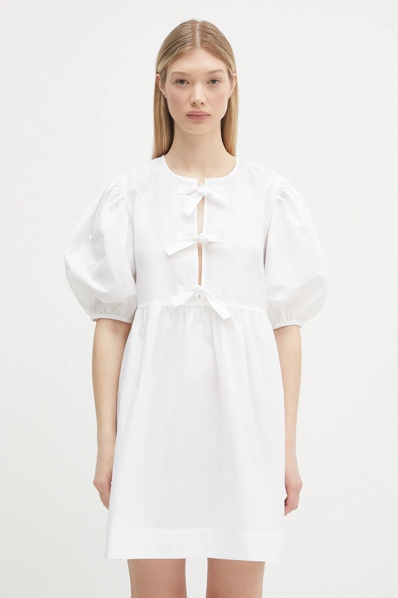 GANNI sukienka bawełniana Cotton Poplin Tie String Mini gładkie biały F9170