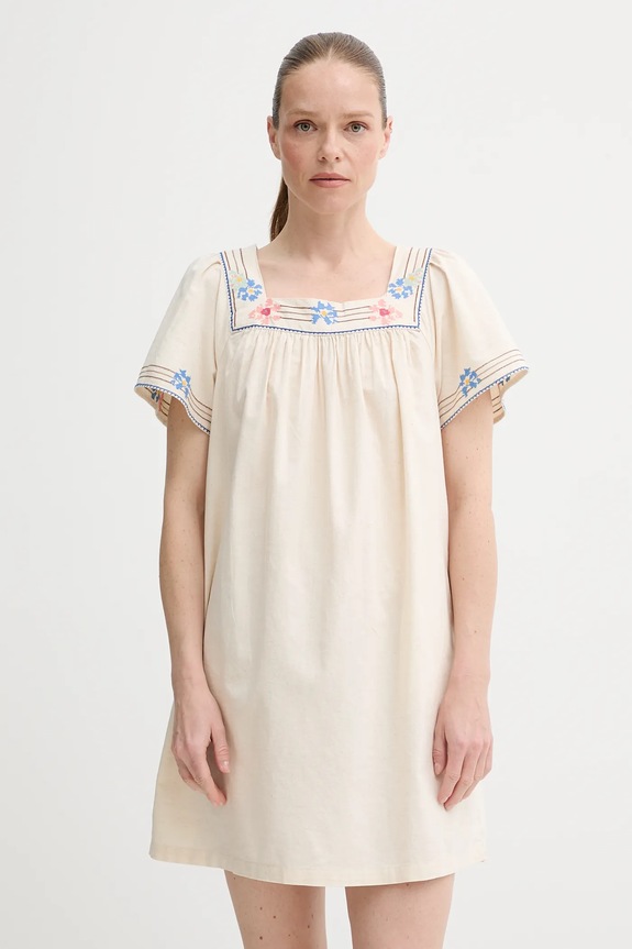 Obleka iz mešanice lana Levi's AMBRE BABYDOLL DRESS Mini bež 001HT