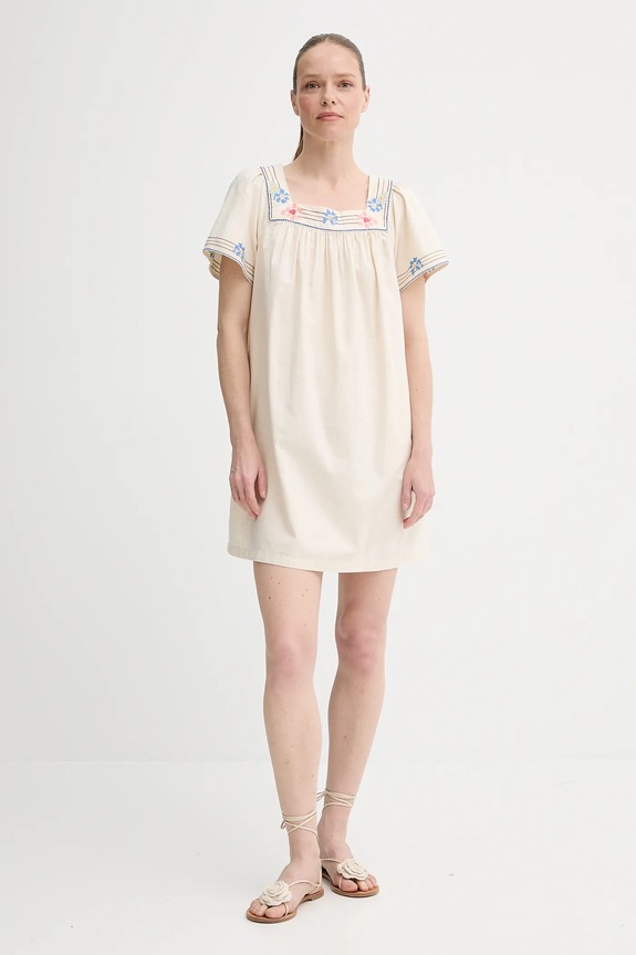 Obleka iz mešanice lana Levi's AMBRE BABYDOLL DRESS 001HT bež SS25