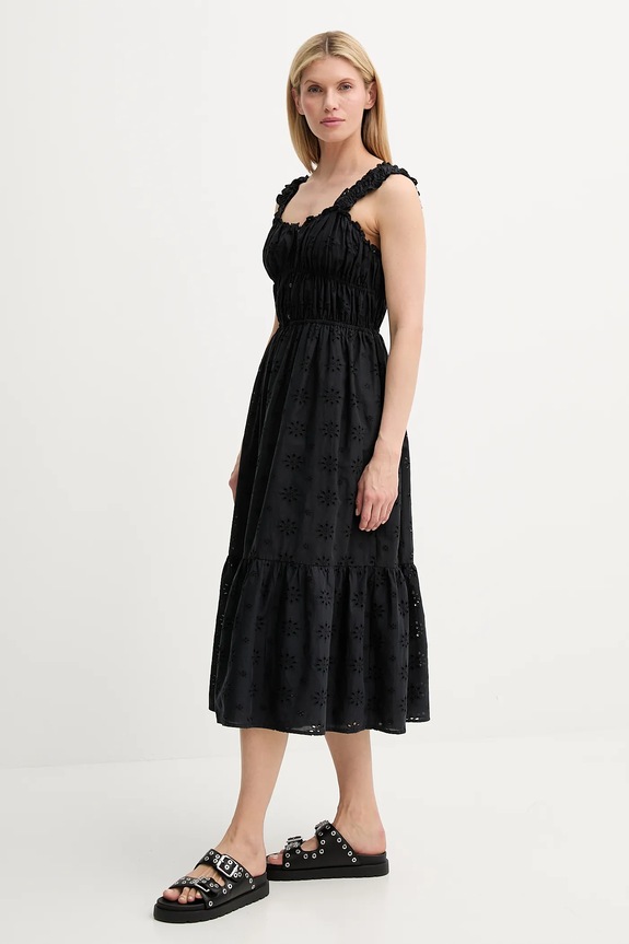 Levi's rochie din bumbac AMAYA TIERED MAXI DRESS 001TB negru SS25
