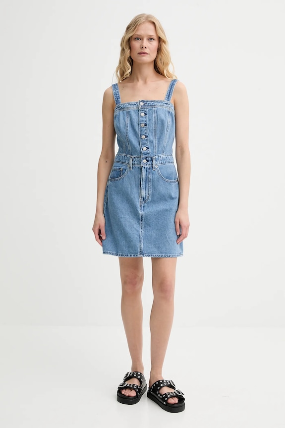 Obleka Levi's ICONIC BUTTON THRU DRESS 001WE modra SS25
