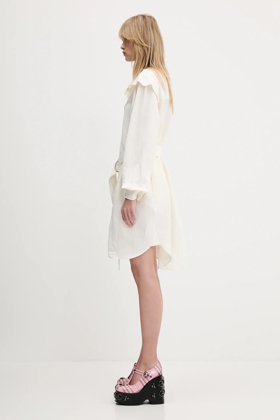 Šaty s příměsí lnu JW Anderson Cape Shoulder Drape DR0474.PG1690.002 béžová SS25