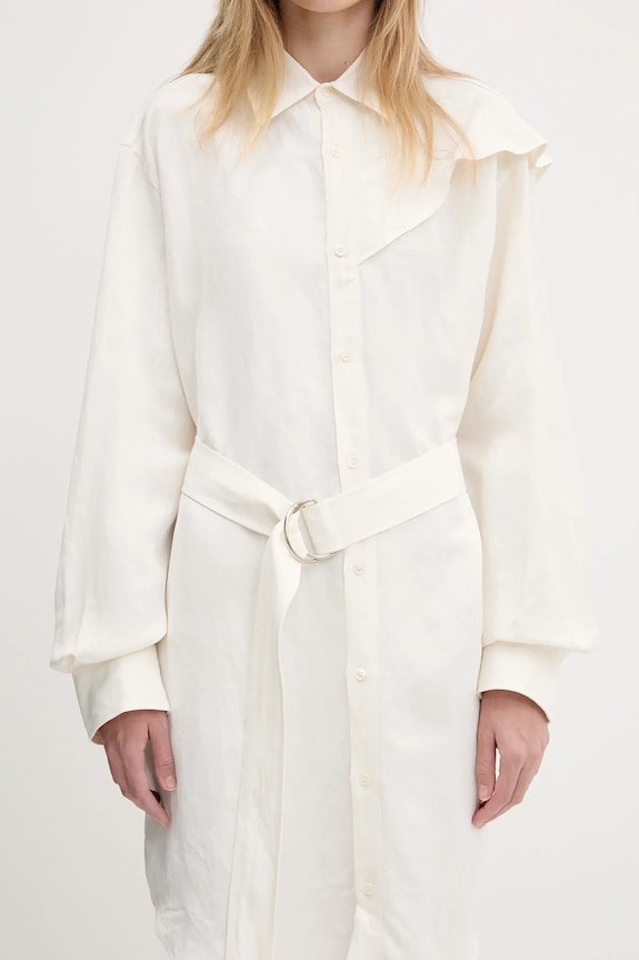Šaty s příměsí lnu JW Anderson Cape Shoulder Drape béžová DR0474.PG1690.002